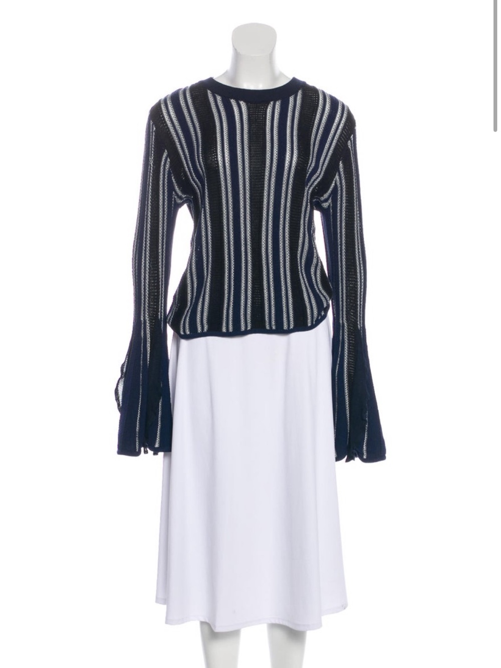 Jonathan Simkhai Navy Striped Bell Sleeve Knit Sweater M